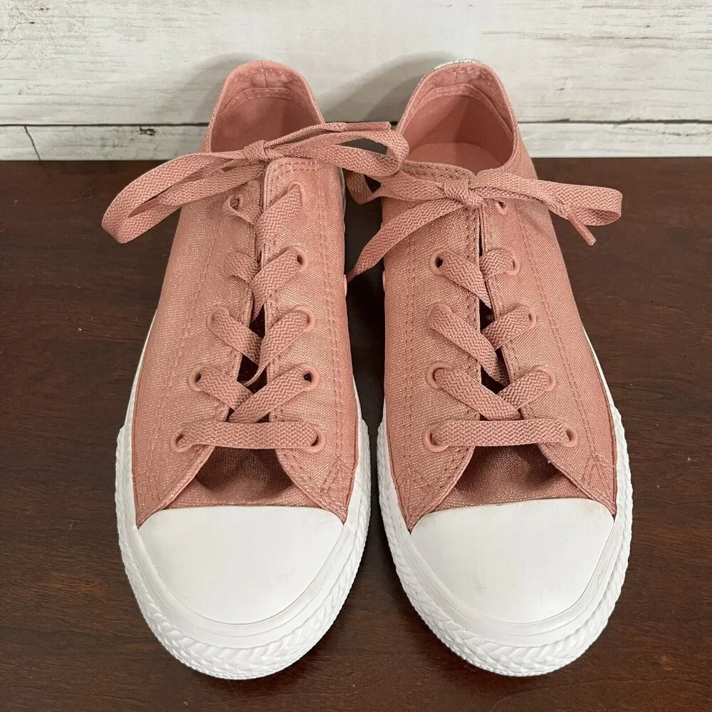 Converse All Star Junior Girls Metallic Sparkle Sneaker Shoes Size 2 Pink MINT